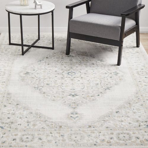 Teal & Silver Silk Look Transitional Rug