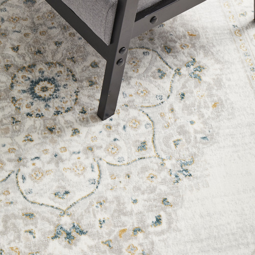 Teal & Silver Silk Look Transitional Rug