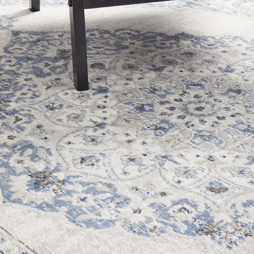 Blue & Silver Silk Look Transitional Rug