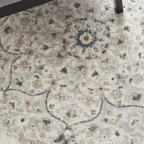 Teal & Silver Silk Look Transitional Rug