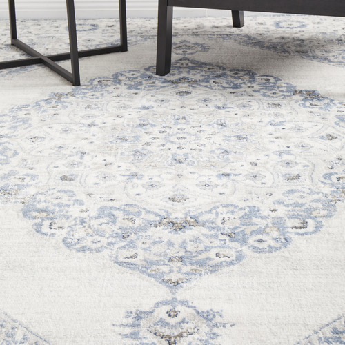 Blue & Silver Silk Look Transitional Rug