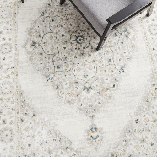 Teal & Silver Silk Look Transitional Rug