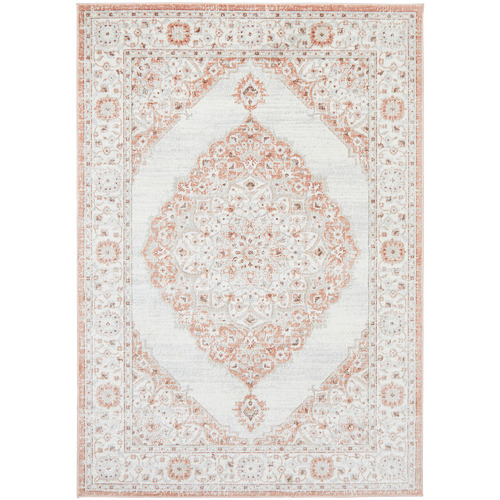 Peach & Silver Silk Look Transitional Rug