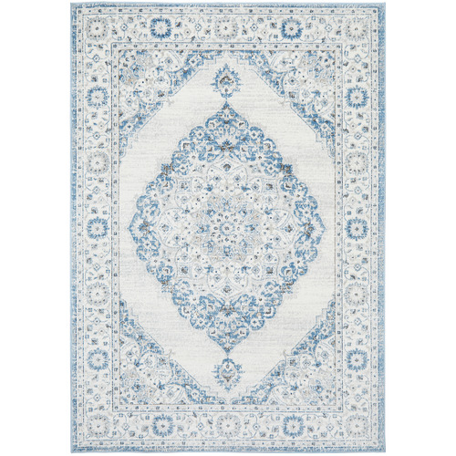 Blue & Silver Silk Look Transitional Rug