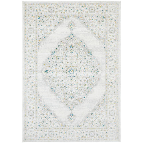 Teal & Silver Silk Look Transitional Rug