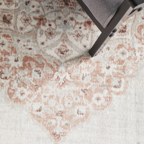Peach & Silver Silk Look Transitional Rug
