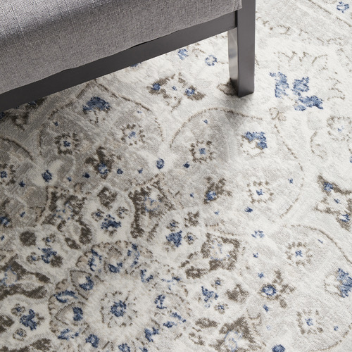 Silver & Navy Silk Look Transitional Rug