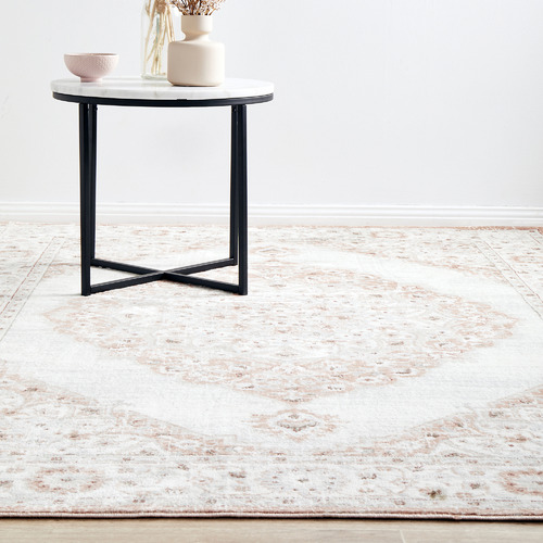 Peach & Silver Silk Look Transitional Rug