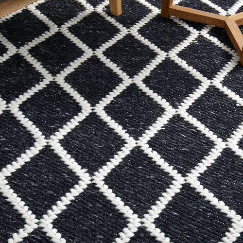 Network Rugs Black Lucy Hand-Loomed Wool-Blend Rug | Temple & Webster