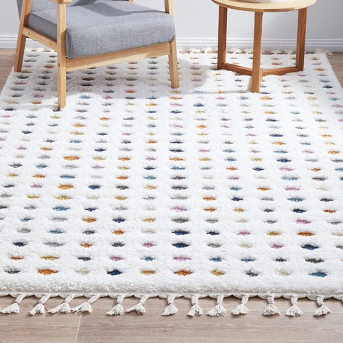 White Hasip Polka Dot Shag Power-Loomed Rug