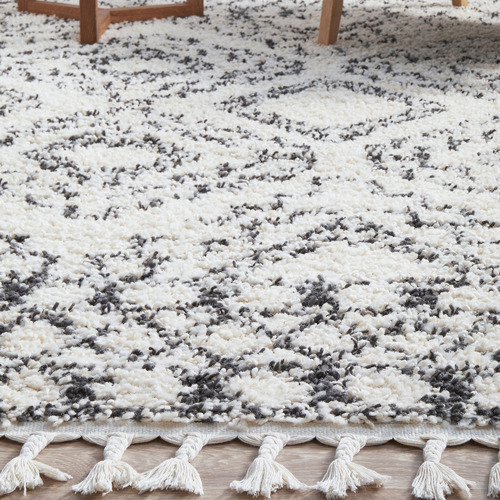 White & Charcoal Mahdi Moroccan Power-Loomed Shag Rug