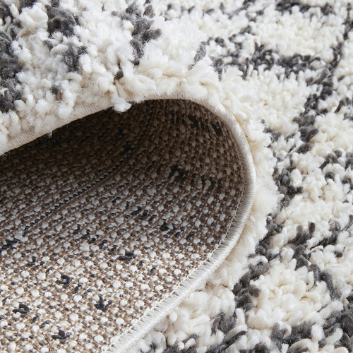 White & Charcoal Mahdi Moroccan Power-Loomed Shag Rug
