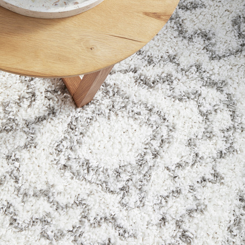 White & Silver Bilge Moroccan Shag Power-Loomed Rug