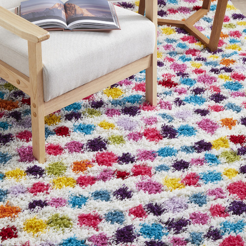 Multi-Colour Hasip Polka Dot Shag Power-Loomed Rug