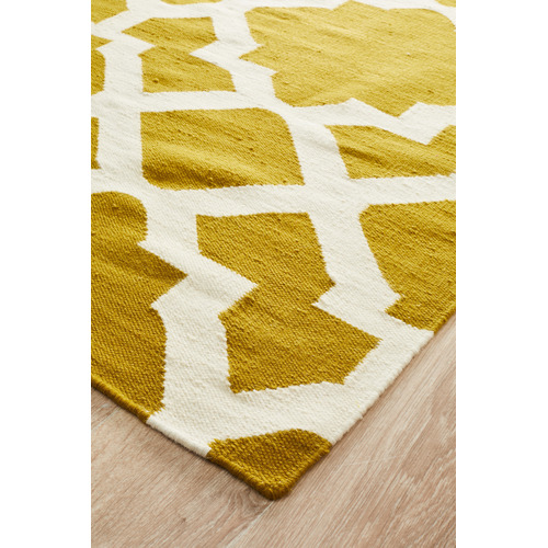 Flat Weave Trellis Design Gold White Rug Temple & ster