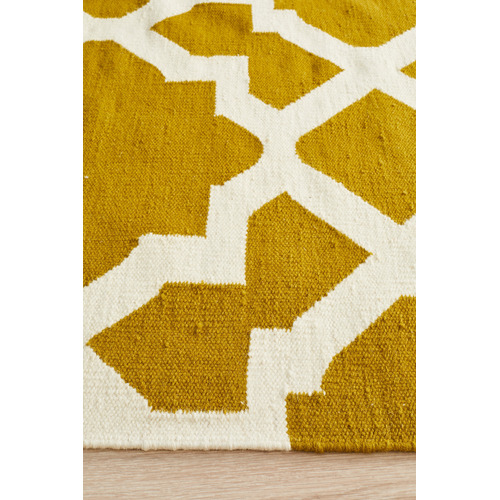 Flat Weave Trellis Design Gold White Rug Temple & ster