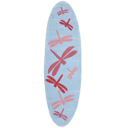 Surfboard shaped Rug Dragonfly pattern, Blue | Temple & Webster