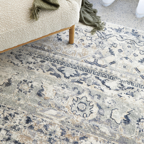 Leila-Blue-and-Cream-Chenille-Cotton-and-Silky-finish-Modern-Rug-PVD-833-BLU