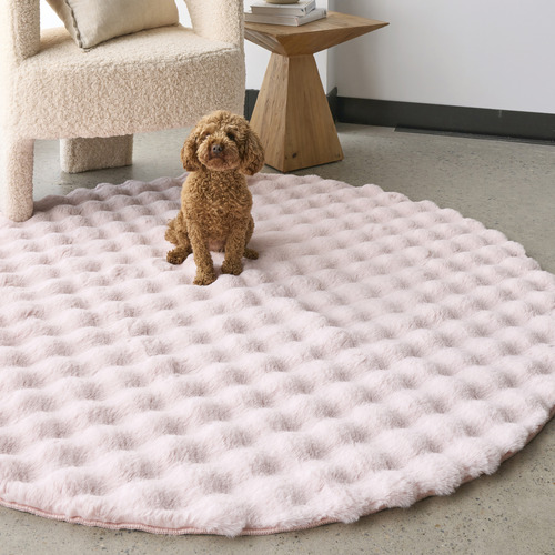 Blush Bubble Machine Washable Round Rug