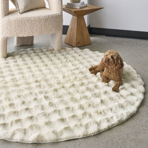 Natural Bubble Machine Washable Round Rug