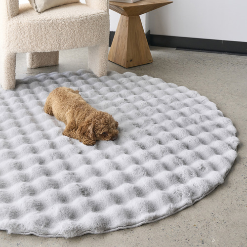 Silver Bubble Machine Washable Round Rug