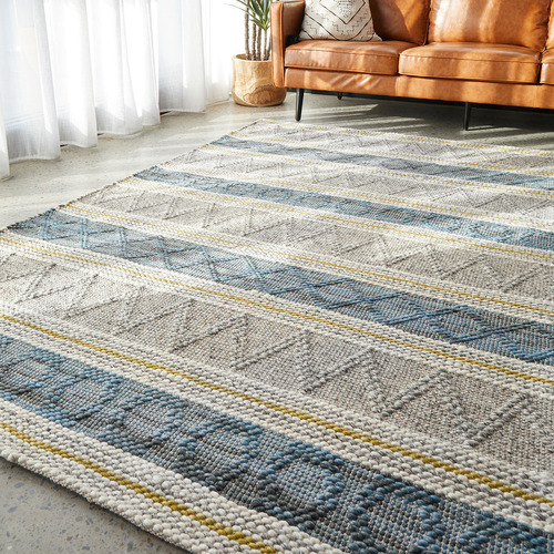 Jean Blue, Yellow & Grey Hand Loomed Rug