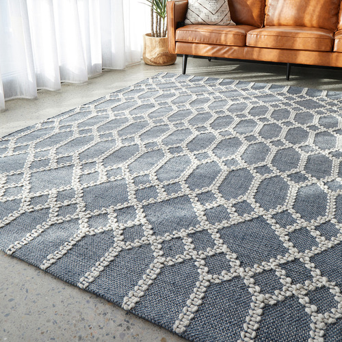 Network Rugs Denim & Natural Upcycled Textured Vera Rug | Temple & Webster