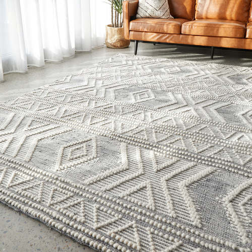 Network Rugs Natural White & Grey Textured Alva Wool Rug | Temple & Webster