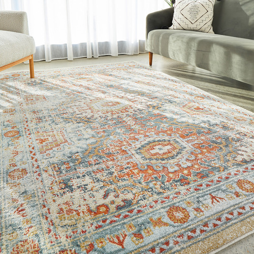 Multi-Coloured Power-Loomed Transitional Round Rug