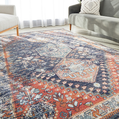 Navy Power-Loomed Transitional Round Rug