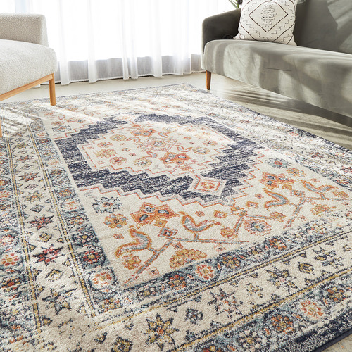 Ecru Power-Loomed Transitional Round Rug