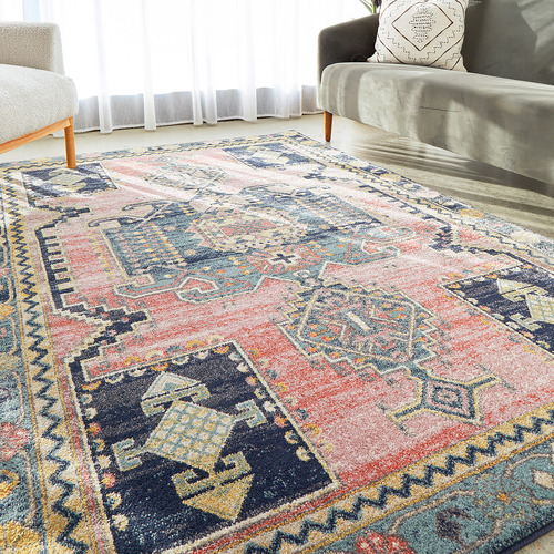 Red Power-Loomed Transitional  Round Rug