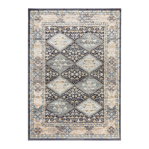 Navy & Sky Blue Power-Loomed Transitional Round Rug