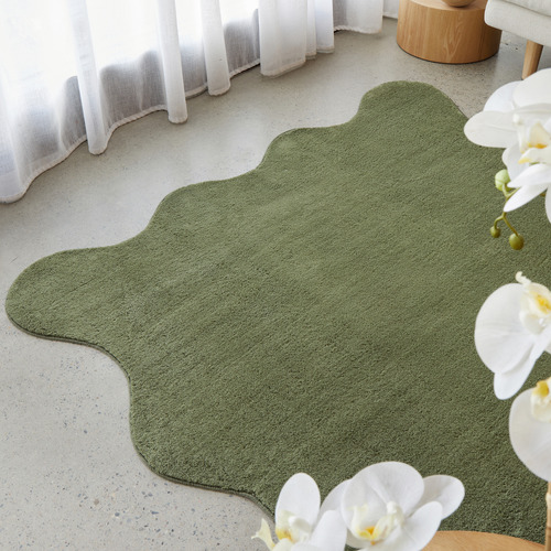 Green Elsie Wavy Edge Machine Washable Rug
