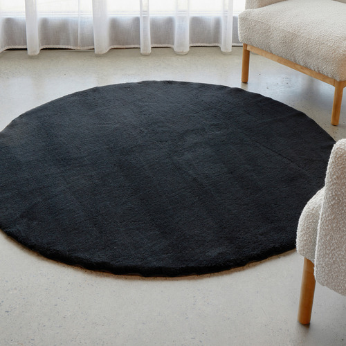 Black Cleo Ultra Plush Machine Washable Round Rug