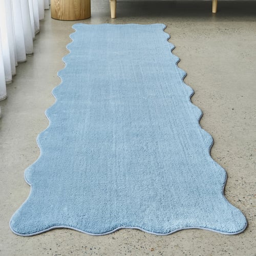 Blue Elsie Wavy Edge Machine Washable Runner