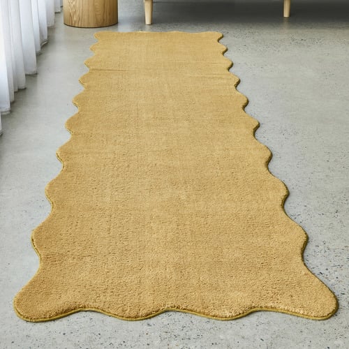 Mustard Elsie Wavy Edge Machine Washable Runner