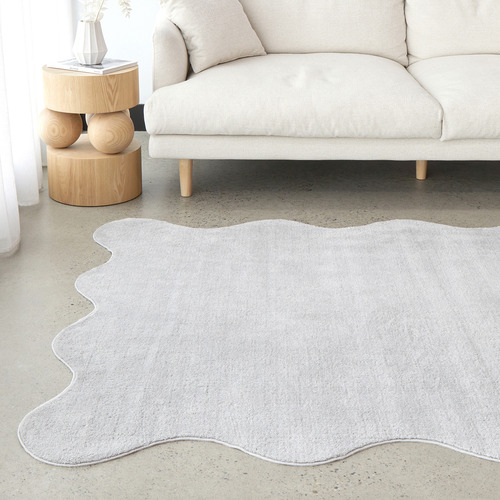 Silver Elsie Wavy Edge Machine Washable Rug