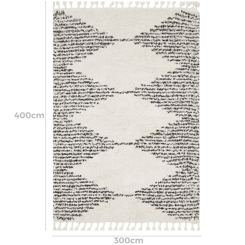 Black & Cream Zaria Fringed Rug