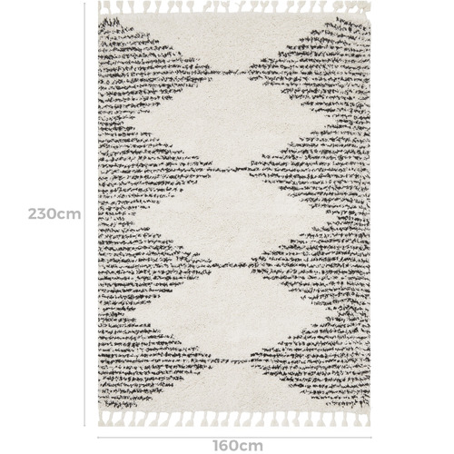 Black & Cream Zaria Fringed Rug