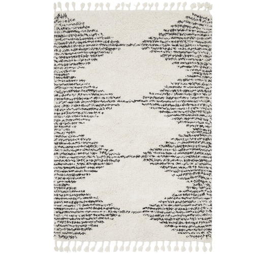 Black & White Zaria  Fringed Rug
