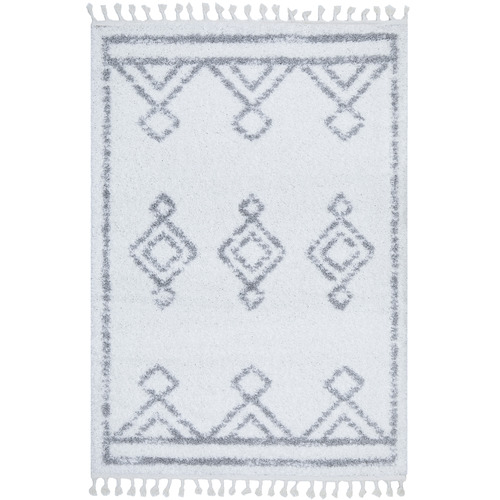 White & Silver Mahdi Berber Power-Loomed Shag Rug