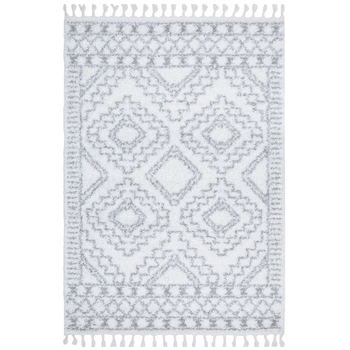 White & Silver Mahdi Moroccan Power-Loomed Shag Rug