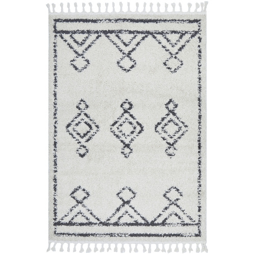 White & Charcoal Chayton Berber Power-Loomed Shag Moroccan Rug