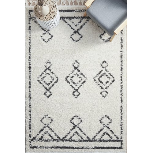 White & Charcoal Chayton Berber Power-Loomed Shag Moroccan Rug