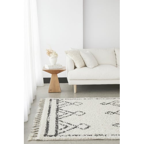 White & Charcoal Chayton Berber Power-Loomed Shag Moroccan Rug