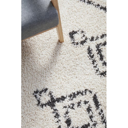 White & Charcoal Chayton Berber Power-Loomed Shag Moroccan Rug