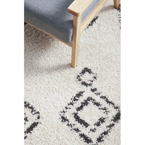 White & Charcoal Chayton Berber Power-Loomed Shag Moroccan Rug