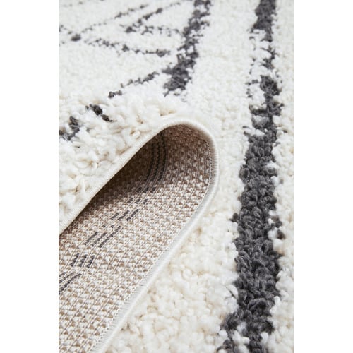 White & Charcoal Chayton Berber Power-Loomed Shag Moroccan Rug