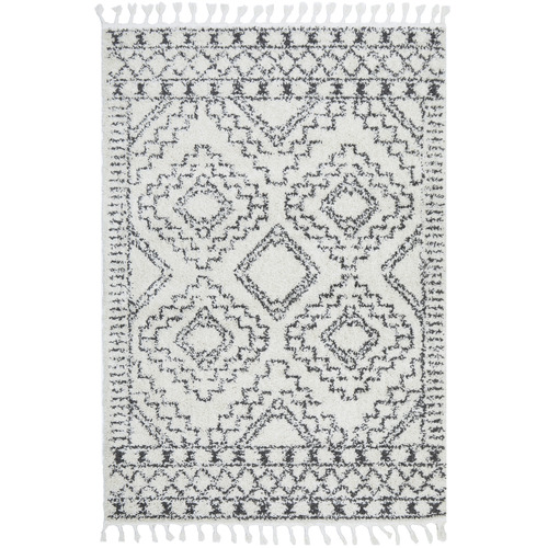 White & Charcoal Mahdi Moroccan Power-Loomed Shag Rug